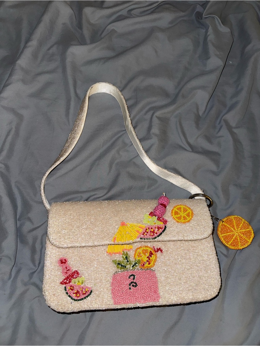 Beaded Fruit Drink Shoulder Bag Handmade in India New Without Tags